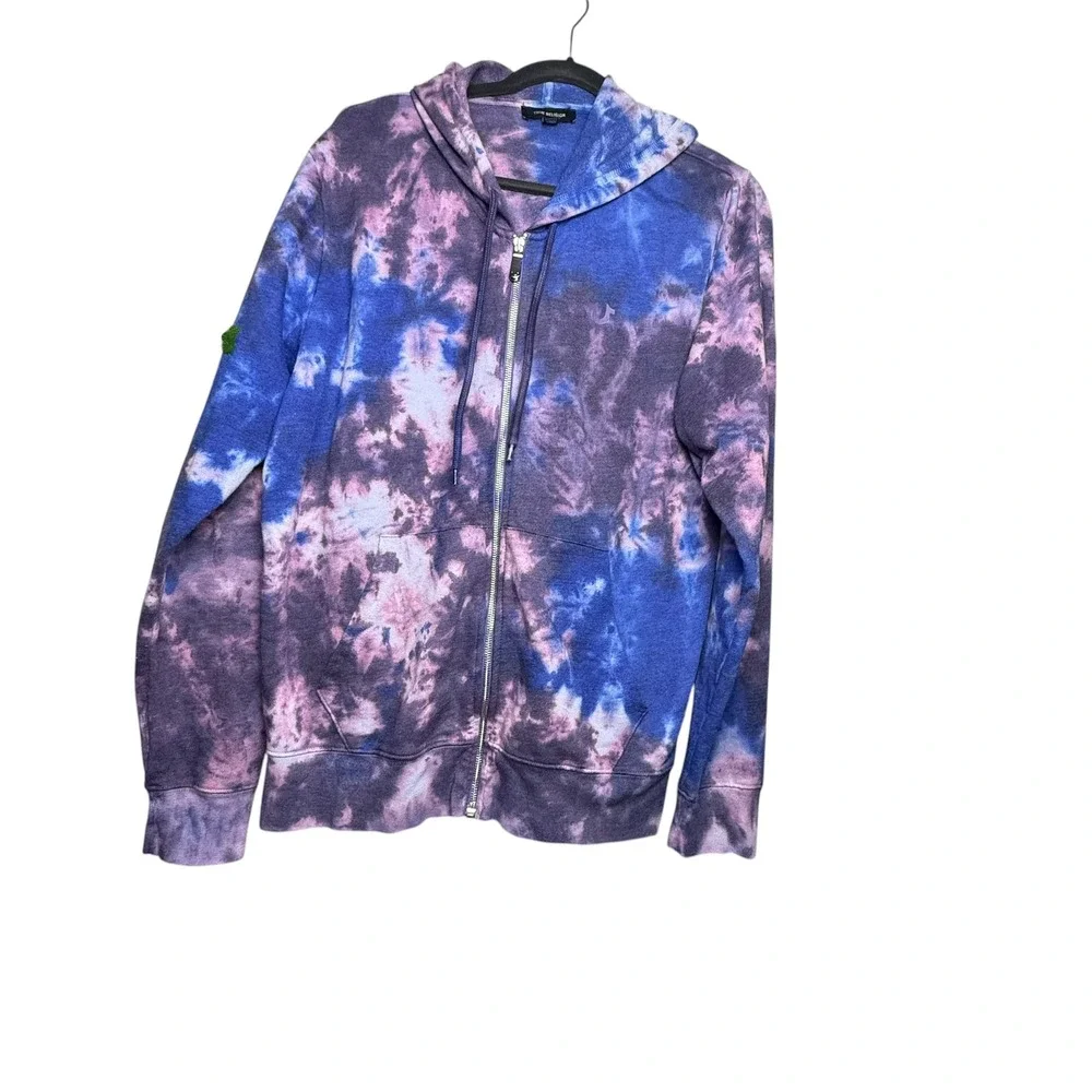 True Religion Mens Tie Dye Full Zip Hoodie Blue Purple M Sweatshirt